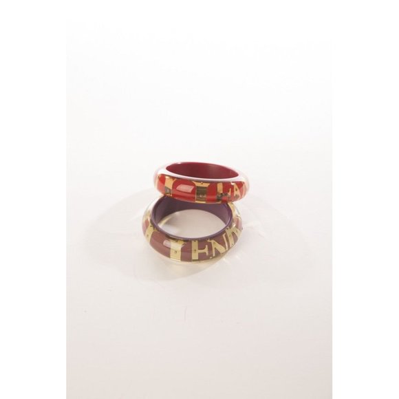 Henri Bendel Jewelry Set of 2 Bangles Golden Logo Resin Bracelet - Picture 3 of 6